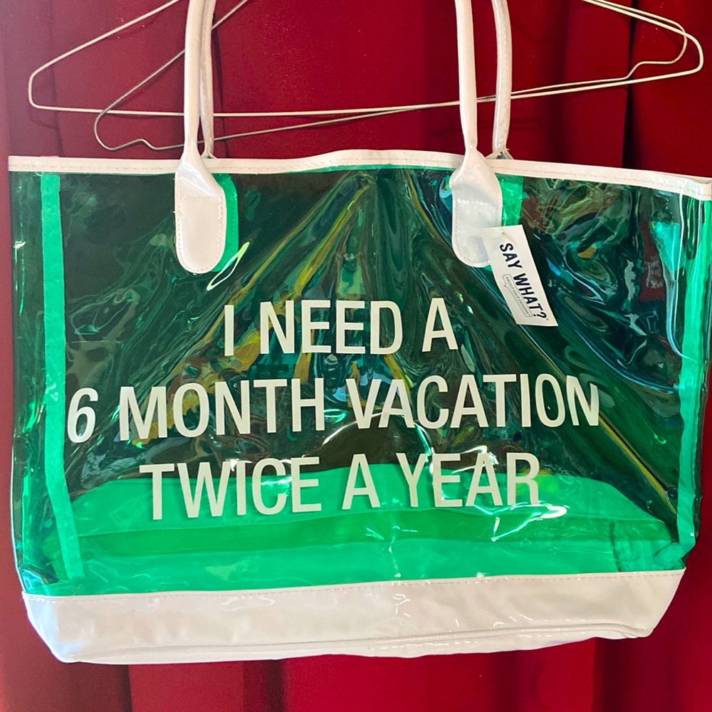 Green and white Beach bag
